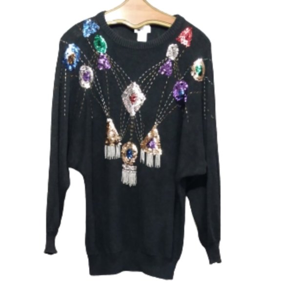 Mister NOAH Black Shiny Sequined Sweater L - Picture 1 of 9